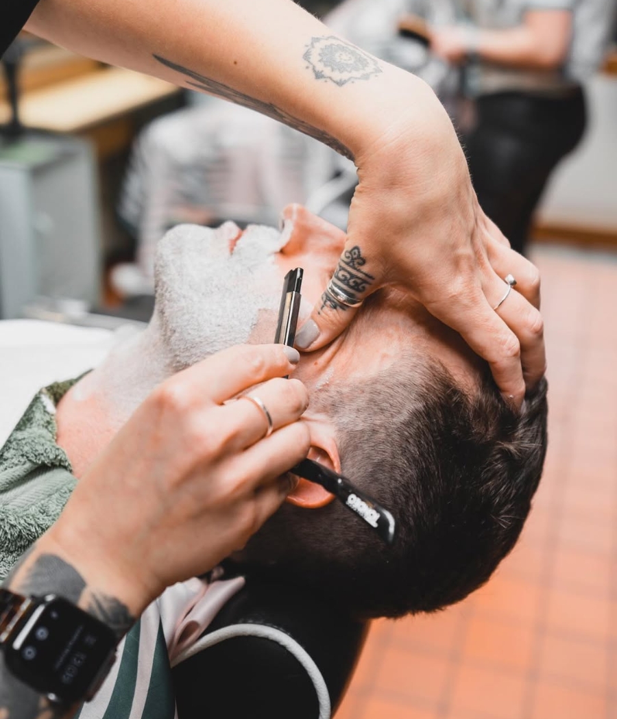 Traditional wet shave at Laban London Barbers Wandsworth with hot towel and razor